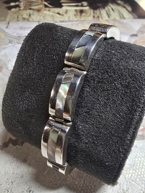 Exquisite Vintage .925 Sterling Silver and Inlayed Abalone Link Bracelet, 6.75"